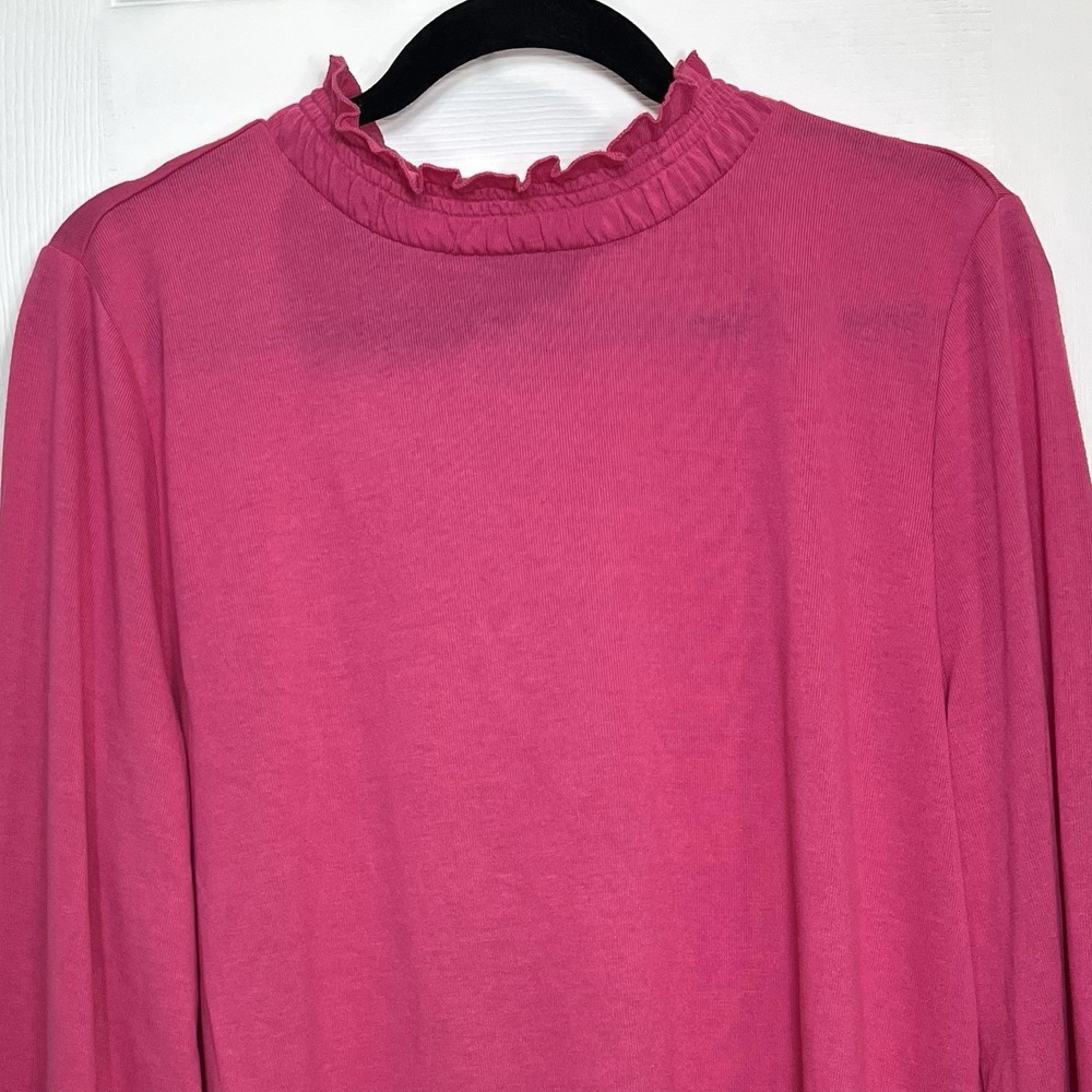 NWT Talbots Women's XL Long Sleeve Knit Top Ruffle Neck Pink Velvet Tie Back